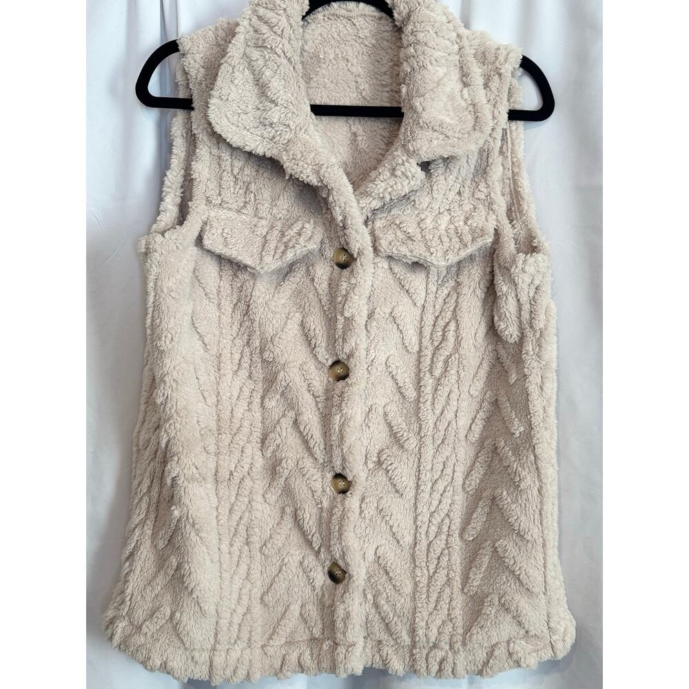 Super Cozy Beige Texture Fleece Sweater, Sz Medium